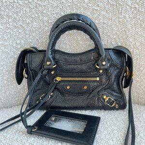 Balenciaga Black and Gold Crossbody Bag with Signature Studs